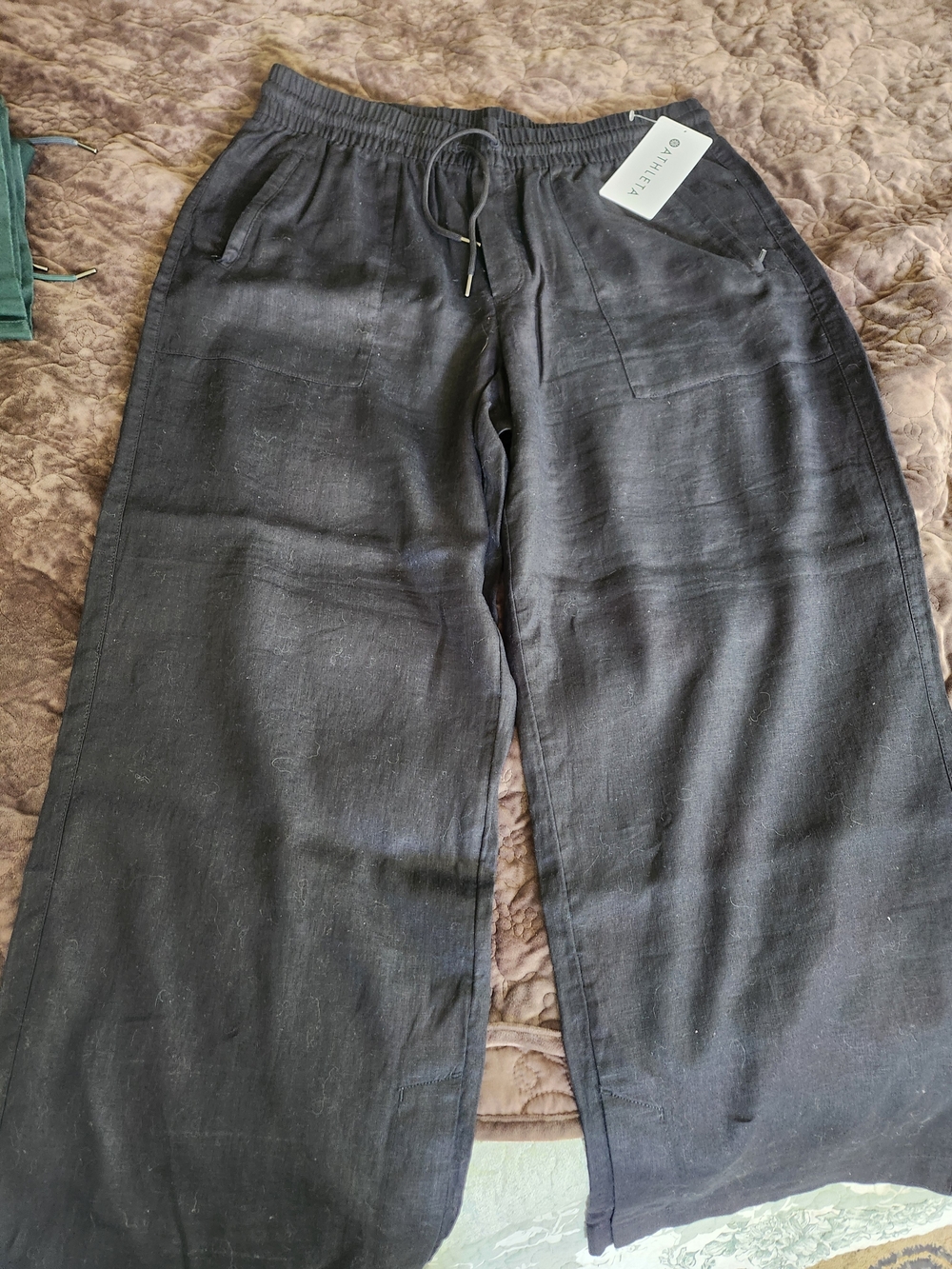 Womens Athleta Black Wide-Leg Linen Pant